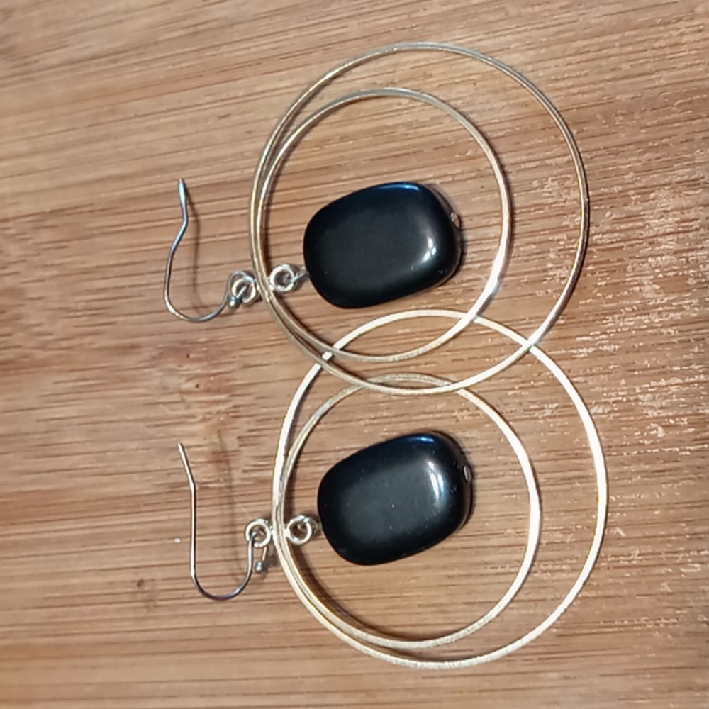 Onyx silver drop earrings